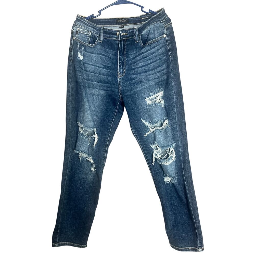 Judy Blue Distressed High Rise Skinny Jeans Dark Wash Size 30 Women’s Cotton